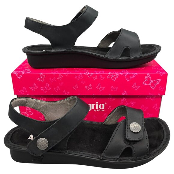 Alegria by PG Lite Sandals Womens 10.5 Wide Vienna Ankle Strap Black Leather - Picture 1 of 15
